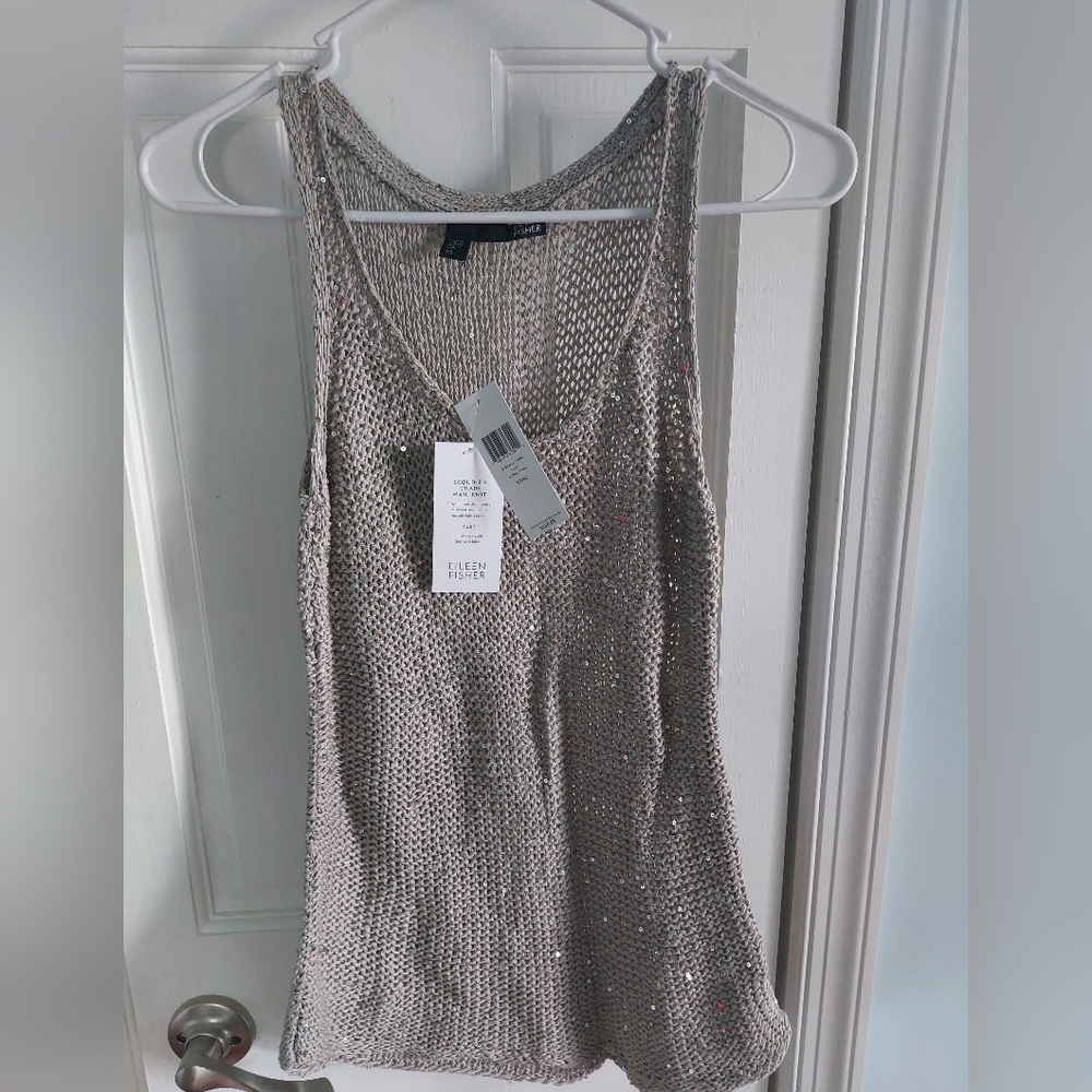 NWT Eileen Fisher Sequined Chain Mail Knit Tank XS